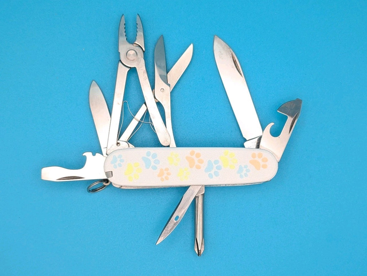 CUSTOM VICTORINOX DELUXE TINKER GLOW IN THE DARK PAW PRINTS SWISS ARMY KNIFE!