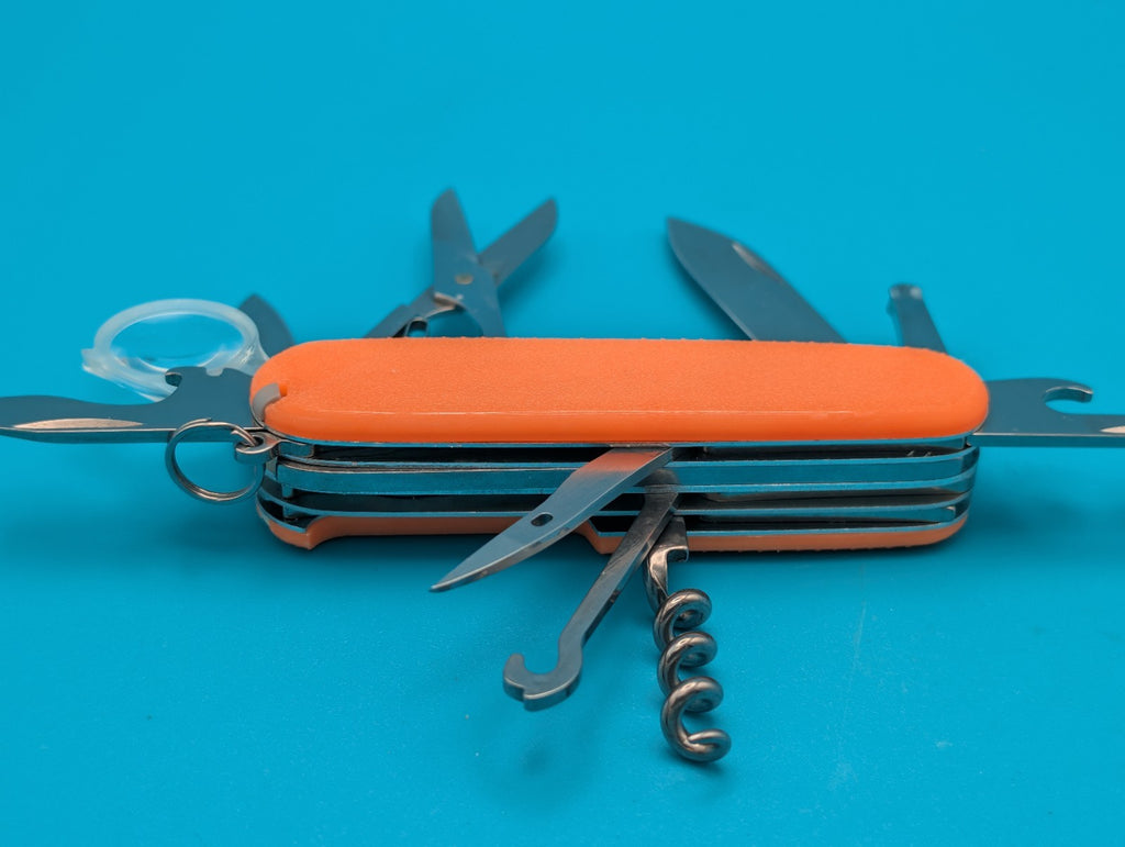 CUSTOM VICTORINOX EXPLORER ORANGE GLOW IN THE DARK SWISS ARMY KNIFE!