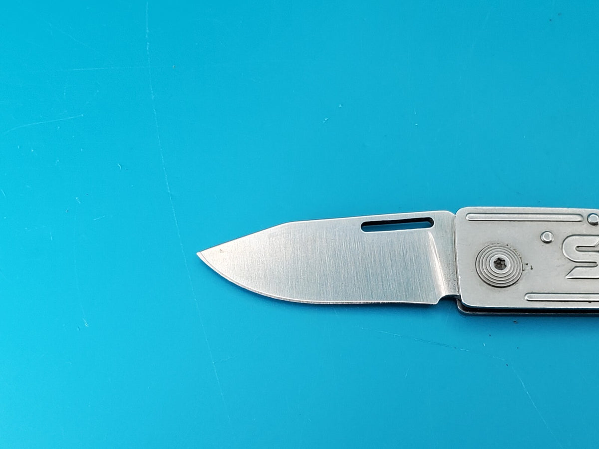 SOG Keychain Folding Pocket Knife Lockback Bottle Opener Gray Aluminum Handle!