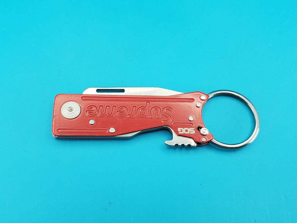 Supreme Red SOG Keytron Folding Pocket Knife Lockback Bottle Opener