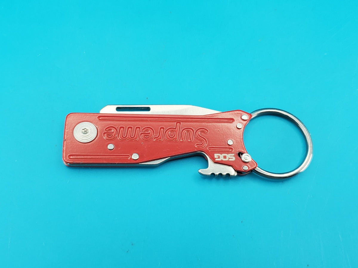 Supreme Red SOG Keytron Folding Pocket Knife Lockback Bottle Opener
