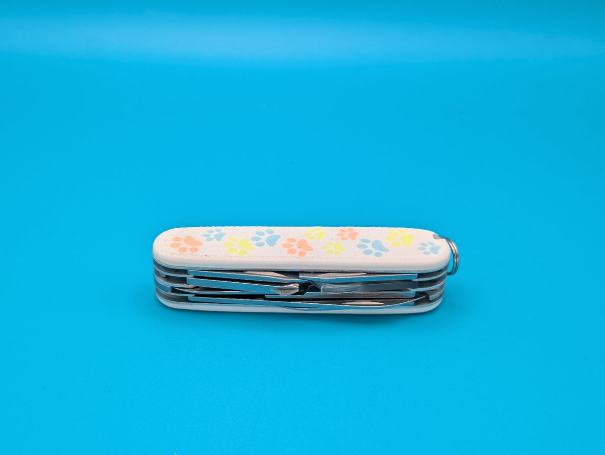 CUSTOM VICTORINOX EXPLORER GLOW IN THE DARK PAW PRINTS SWISS ARMY KNIFE!