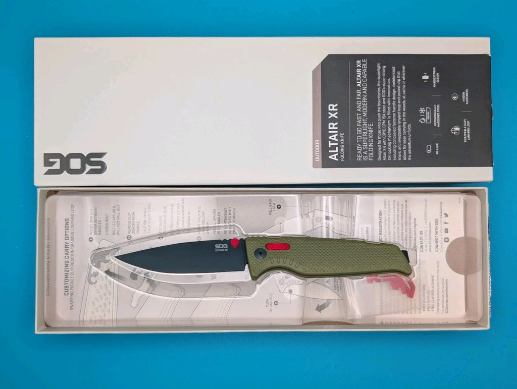 SOG Altair XR Field Green Stone Blue CRYO 154CM Folding Knife NEW