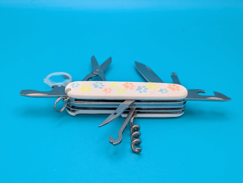 CUSTOM VICTORINOX EXPLORER GLOW IN THE DARK PAW PRINTS SWISS ARMY KNIFE!