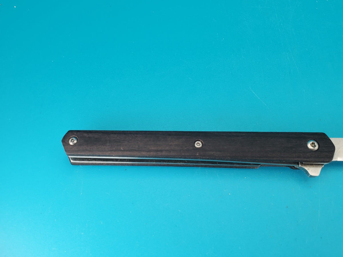 M390 Blade Wood Handle Plain Edge Flipper Knife! With Leather Sheath!