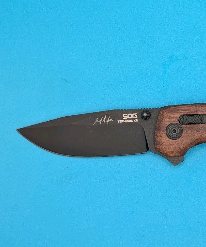 Sog Terminus XR 2.95" D2 Steel Blade Folding Knife! Wood Handle!