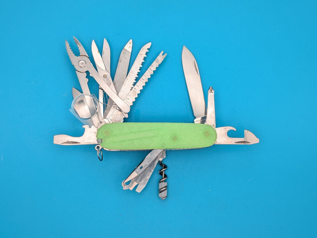 Custom Victorinox SwissChamp Green & Blue Glow in the Dark Knife Multi-Tool!