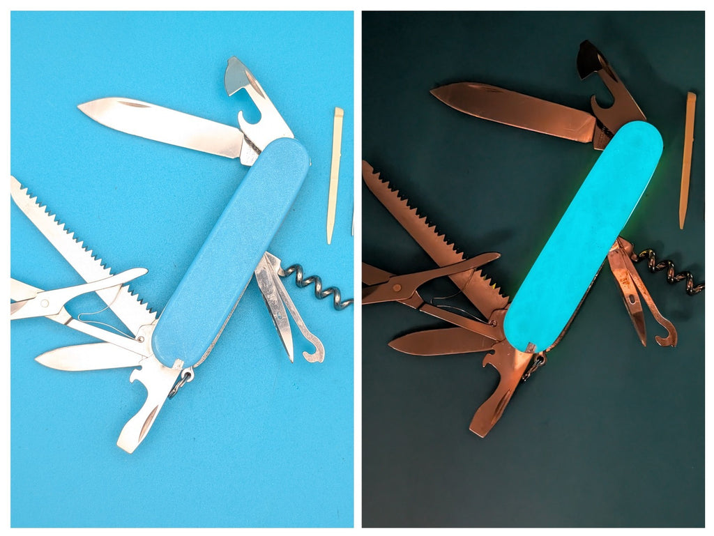 Custom Victorinox Huntsman Blue & Orange Glow in the Dark Swiss Army Knife!