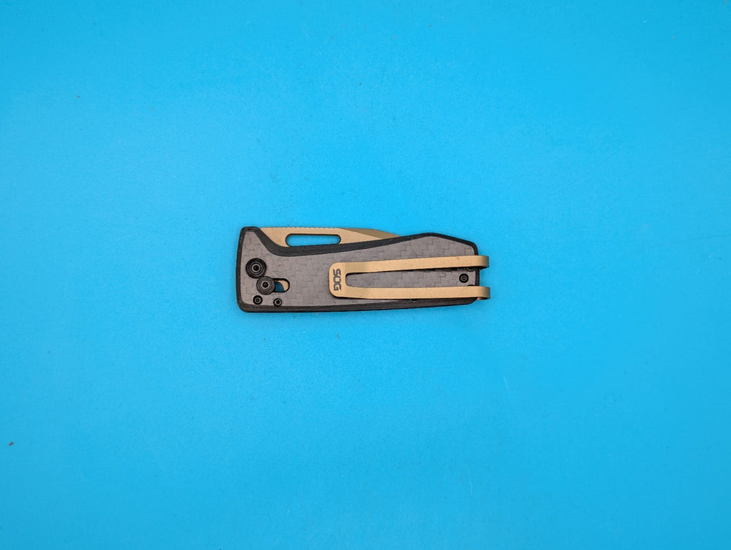SOG Ultra Folding Knife 2⅞" Gold TiNi CPM S35VN Steel Blade Carbon Fiber Handle