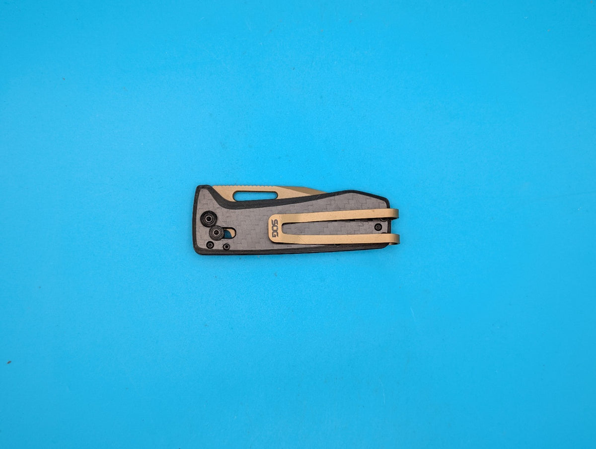 SOG Ultra Folding Knife 2⅞" Gold TiNi CPM S35VN Steel Blade Carbon Fiber Handle