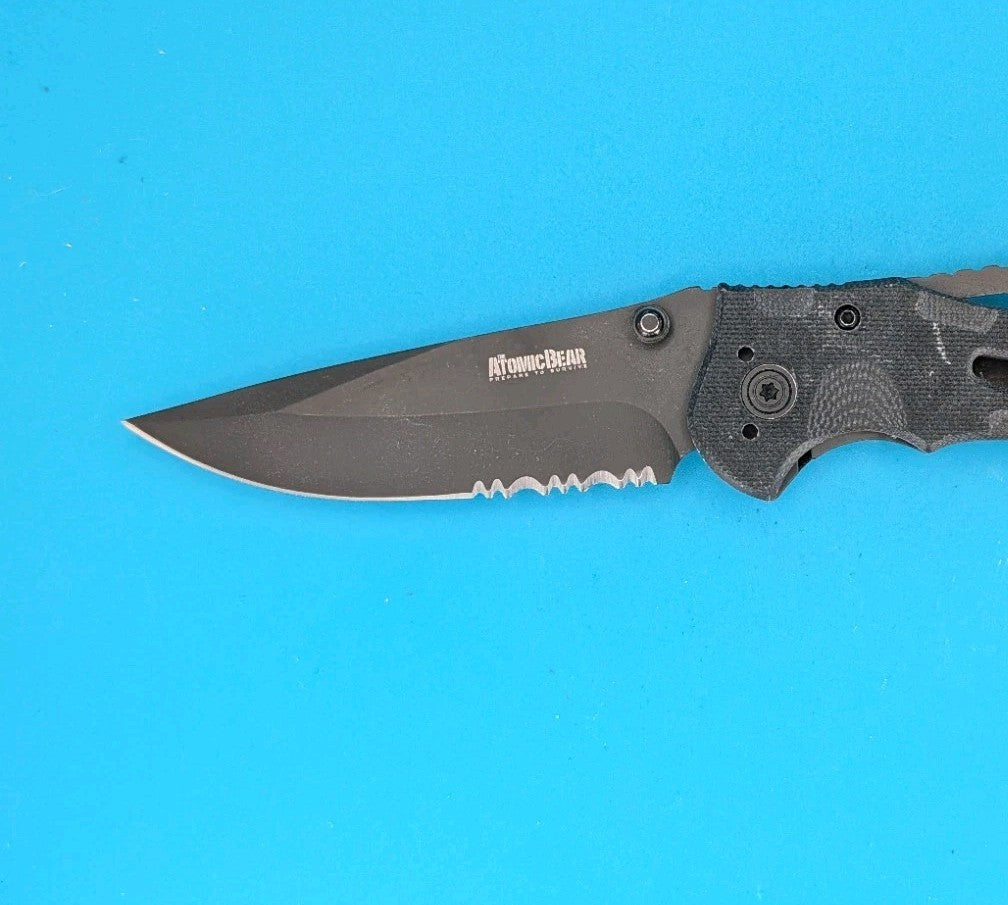 Atomic Bear Prepare To Survive Folding Pocket Knife Combo Liner All Black G10