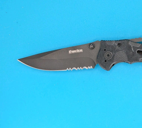 Atomic Bear Prepare To Survive Folding Pocket Knife Combo Liner All Black G10