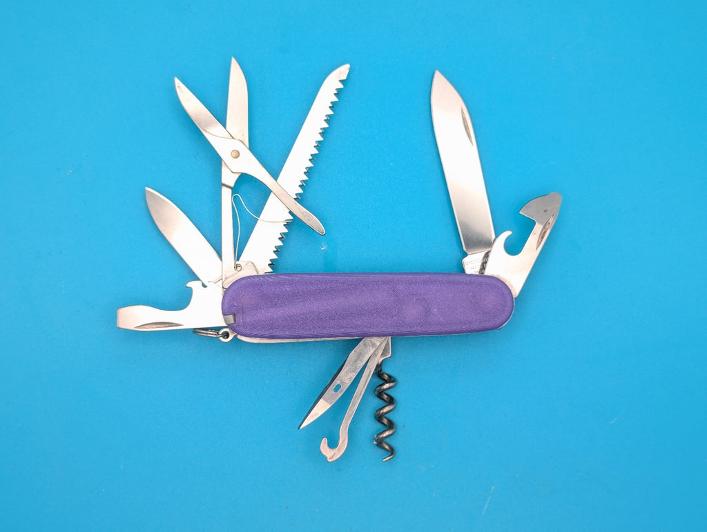 Custom Victorinox Huntsman Silver & Purple Swiss Army Knife Multi Tool!