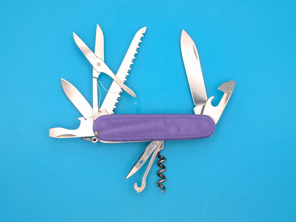 Custom Victorinox Huntsman Silver & Purple Swiss Army Knife Multi Tool!