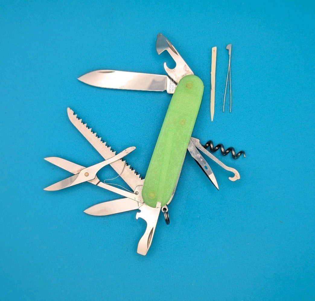 Custom Victorinox Huntsman Firefly Green Glow in the Dark Swiss Army Knife! 91mm