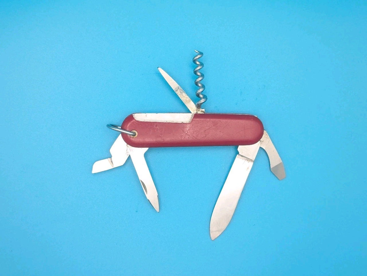 Vintage Wenger Red Swiss Army Knife Multi Tool with Dog Can Leg Opener