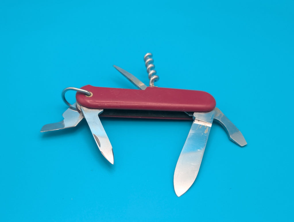 Vintage Wenger Red Swiss Army Knife Multi Tool with Dog Can Leg Opener