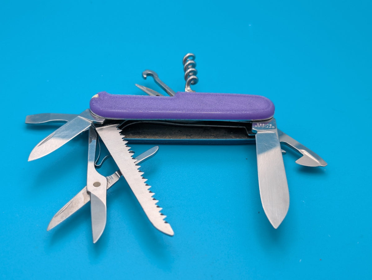 Custom Victorinox Huntsman Blue & Purple Glow in the Dark Swiss Army Knife! 91mm