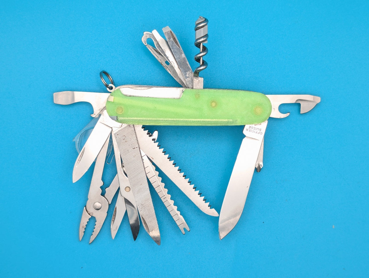 Custom Victorinox SwissChamp Firefly Green Glow in the Dark Knife Multi-Tool!