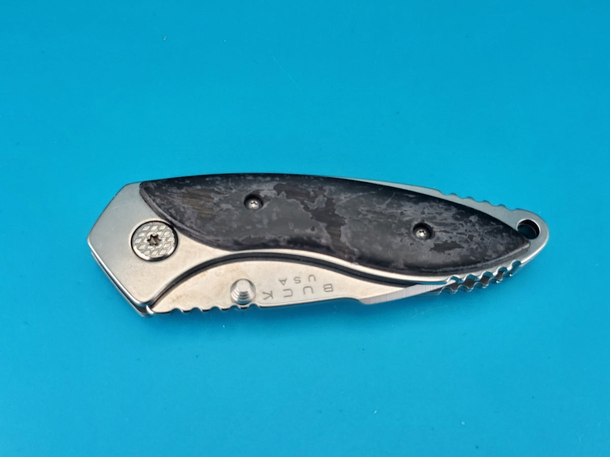 Buck Knife 270 Alpha Dorado Charcoal Birch Wood Handle Liner Lock Pocket Knife!