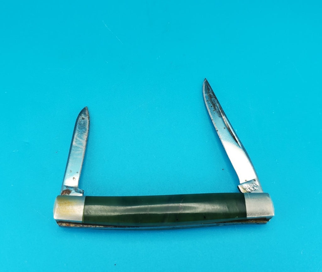 Vintage Western USA 441 Two Blade Pocket Knife! Green Handle!