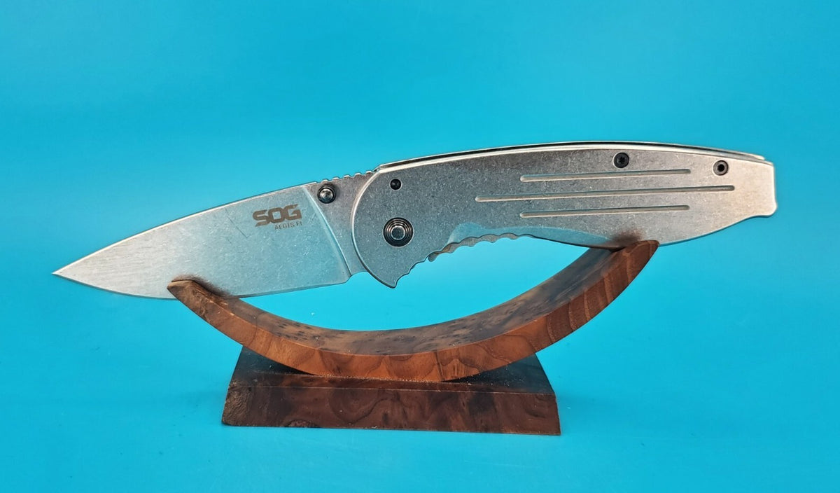 SOG Aegis FL Flipper Knife Frame Lock Plain Edge Blade!