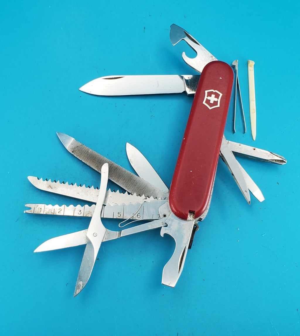 Vintage Victorinox Red Fisherman Plus Swiss Army Knife Multi Tool! RARE!