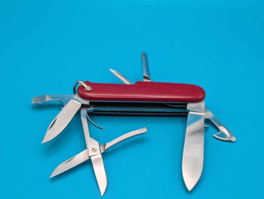 Vintage Victorinox Victoria Red Fisherman Swiss Army Knife Multi Tool! With Bale