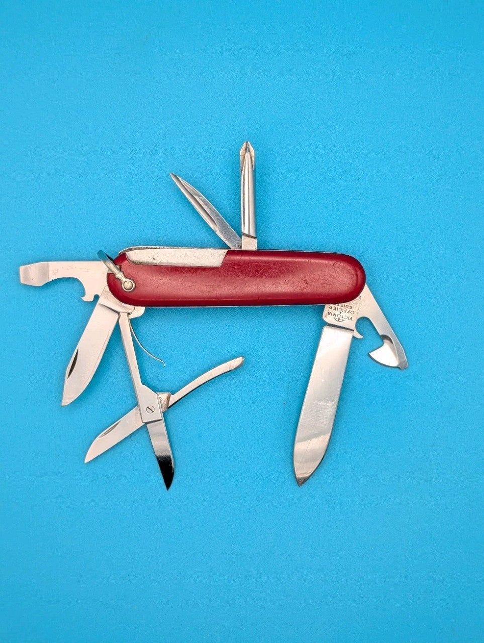 Vintage Victorinox Victoria Red Fisherman Swiss Army Knife Multi Tool! With Bale