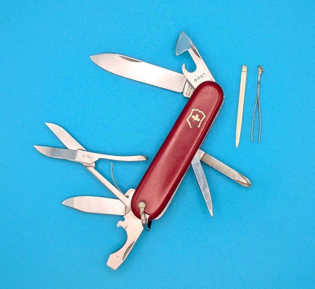 Vintage Victorinox Victoria Red Fisherman Swiss Army Knife Multi Tool! With Bale